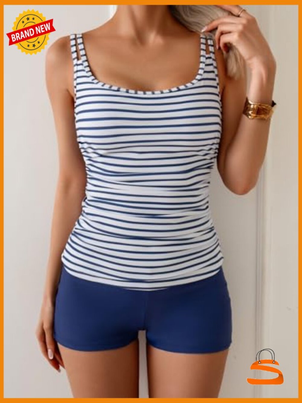 Tankini Set with Tummy Control High Waisted Shorts Two Piece Swimsuit - Picture 6 of 6